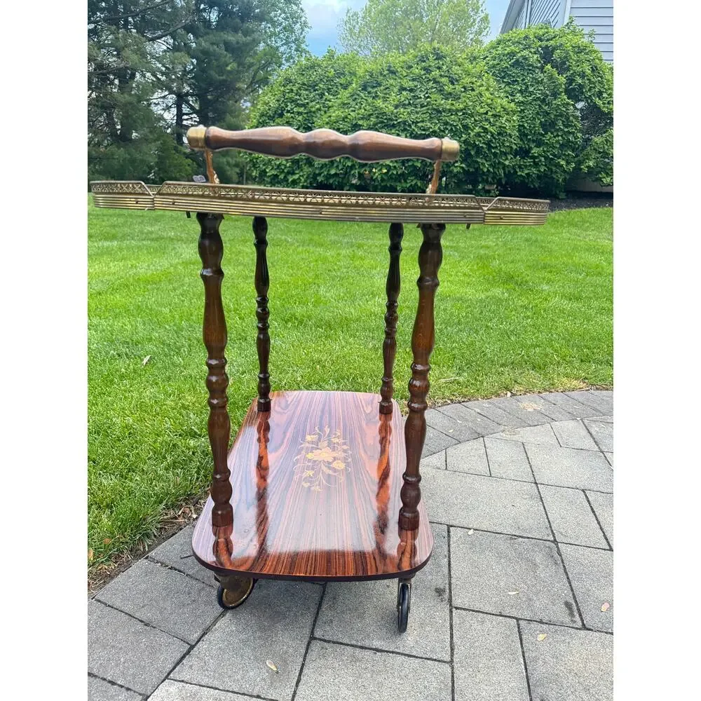 VTG Italian Marquetry Tea & Bar Cart Wood Serving Drop Leaf ~Great For Display